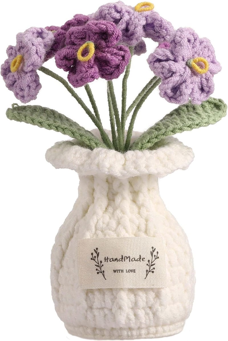 YOOJEE Christmas Crochet Flower Pot Forget-me-not Thank You Gifts for Women Mom Coworker Handmade Knitted Purple Flower for Sister Birthday Wedding Cute Desk Decor for Women Office - Image 1